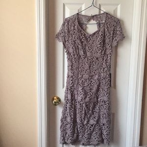 Slate grey lace open back mini dress